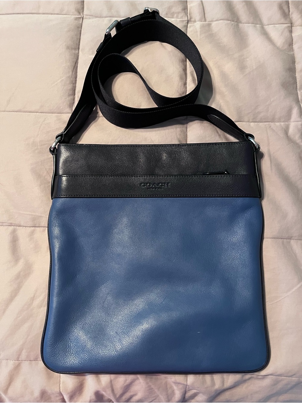 Coach Two-Tone Leather Crossbody Bag in Black and Blue